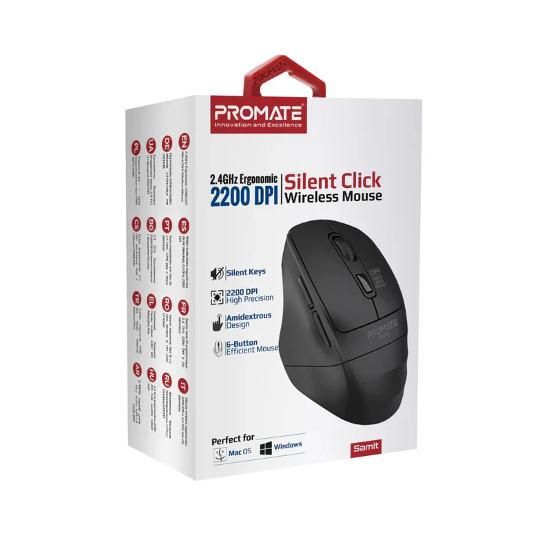 موس بی‌سیم ارگونومیک پرومیت مدل Samit (سایلنت و 2200DPI)