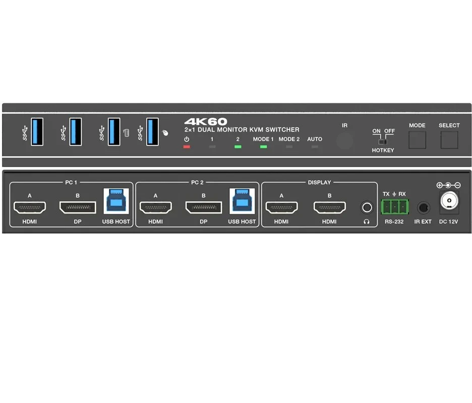 سوئیچ KVM دو پورت فرانت مدل FN-K3D21 (دو مانیتور HDMI+DP)