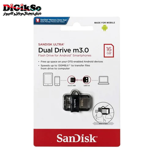 فلش OTG سن دیسک USB3.0 مدل Ultra Dual Drive M3 SDDD3 ظرفیت 16 گیگ