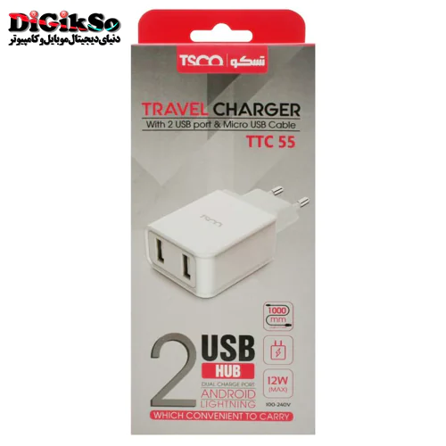 شارژر دیواری دو پورت تسکو مدل TTC 55 با کابل Micro USB