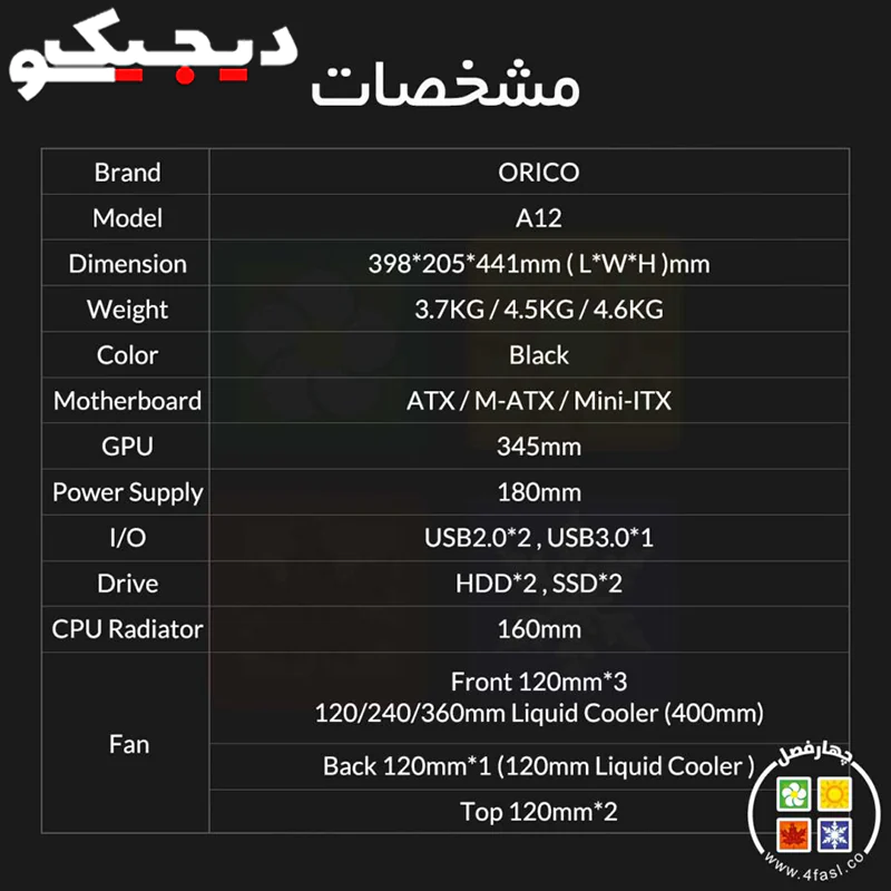 مشخصات-کیس-کامپیوتر-اوریکو-مدل-orico-am12-105