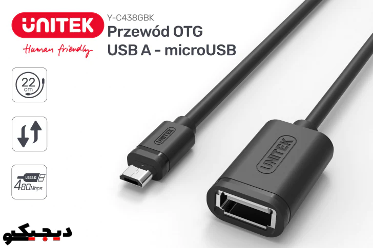 کابل تبدیل microUSB به USB-A OTG یونیتک مدل Y-C438GBK