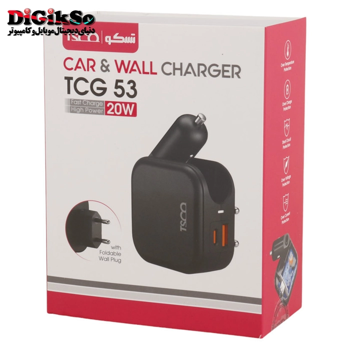 شارژر فندکی و دیواری تسکو مدل TCG 53 با کابل Type-C