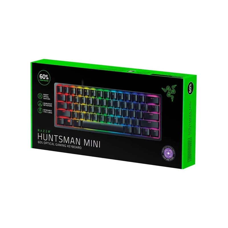 کیبورد گیمینگ 60 درصد ریزر مدل Huntsman Mini با سوییچ اپتیکال بنفش