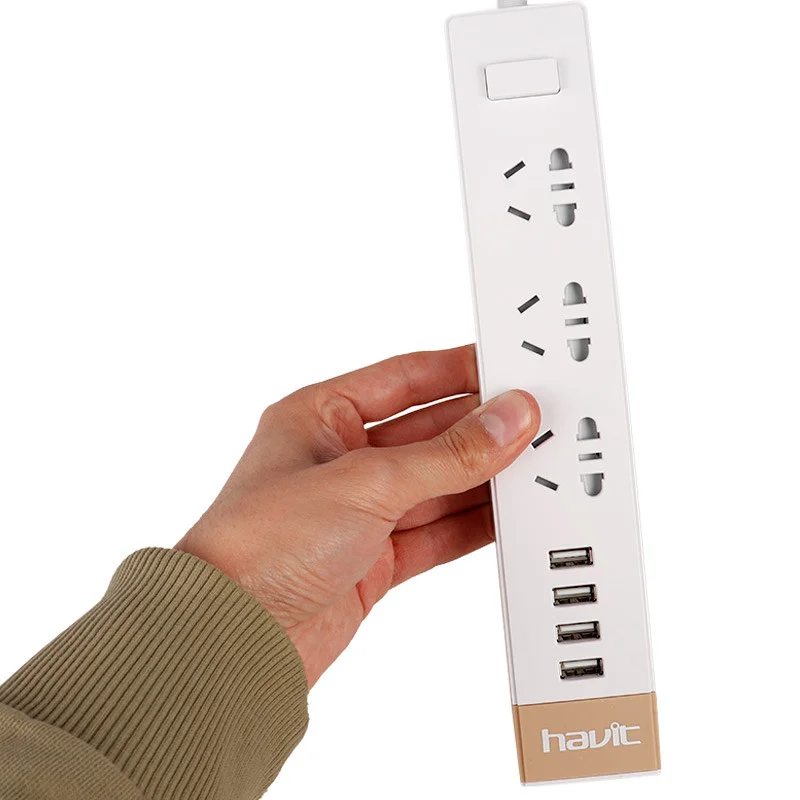 چند راهی برق 3 کانال هویت مدل HV-A45U با کابل 1.5 متری + شارژر USB
