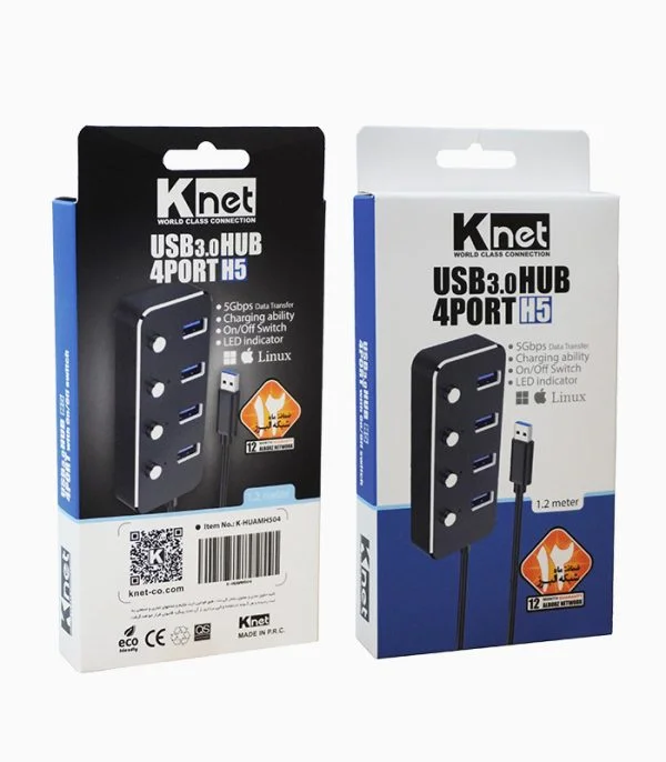 هاب ۴ پورت USB 3.0 کی نت مدل K-HUAMH504 کلید دار