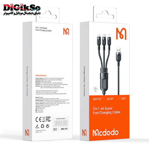 کابل شارژ سه سر مک دودو مدل CA-0930 به طول 1.2 متر