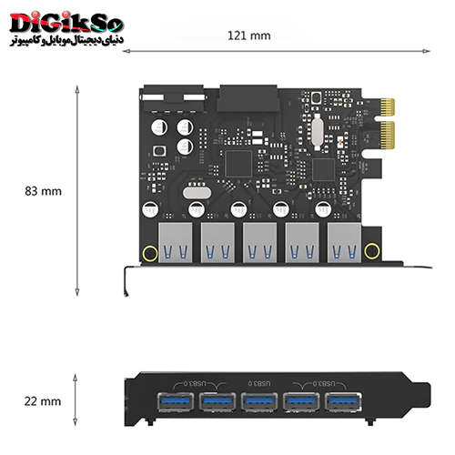 کارت PCI-E پنج پورت هاب USB 3.0 اوریکو مدل PVU3-5O2I