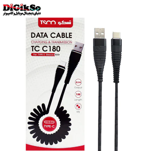 کابل فنری تایپ سی به USB تسکو مدل TC C180 به طول 1 متر