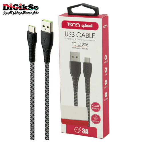 کابل کنفی تایپ سی به USB تسکو مدل TC C206 به طول 1 متر