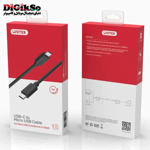 کابل تبدیل Type-C به Micro-USB یونیتک مدل Y-C473BK به طول 1 متر